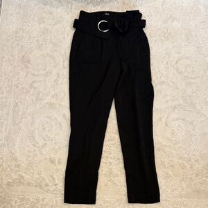 Express Black Paperbag Waist Trousers with Belt
